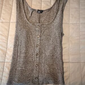 Gray Button-Up Knit Tank Top